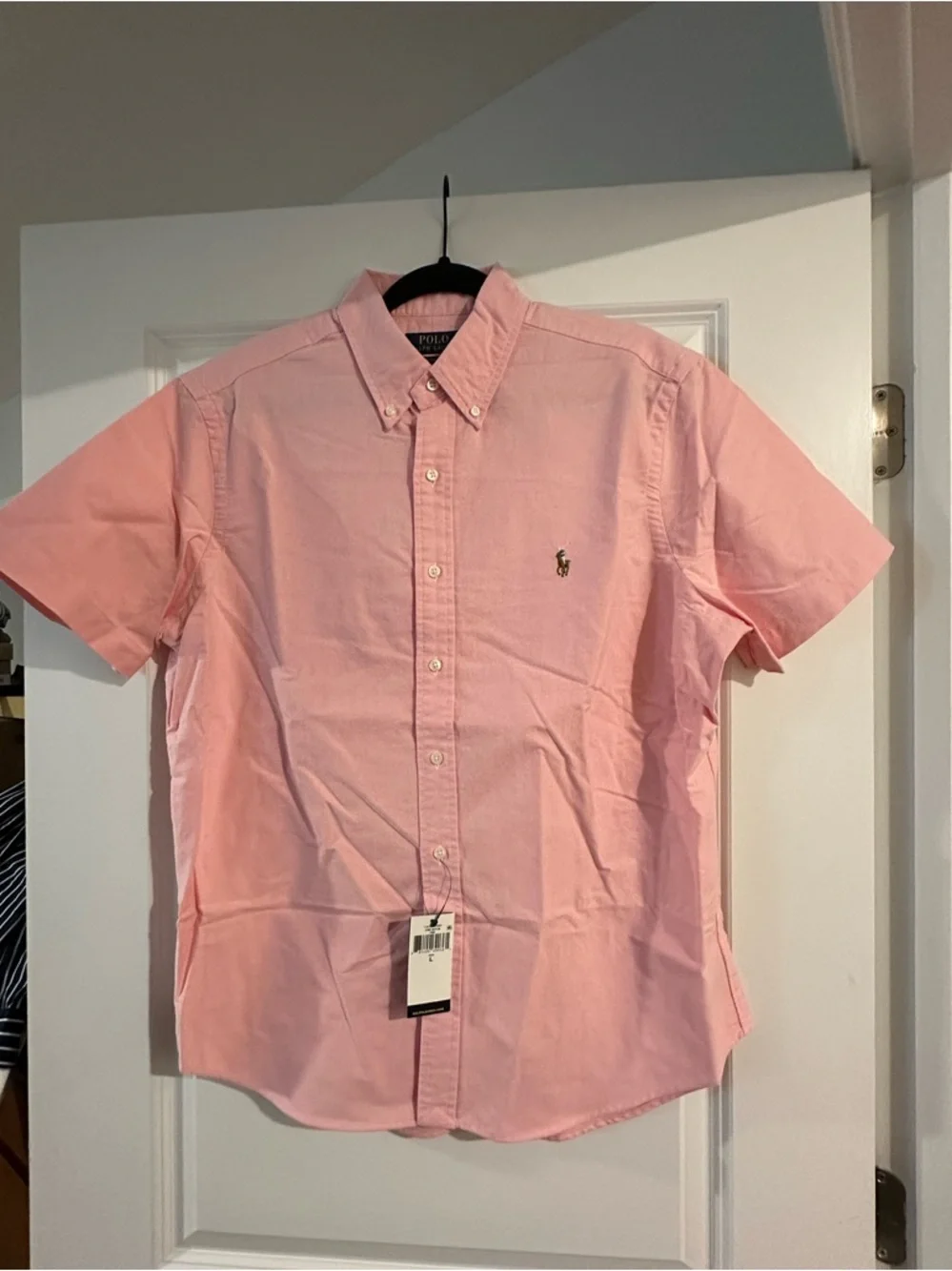 Polo Ralph Lauren Short-Sleeve Button-Down Polo Shirt in Light Pink - Picture 1 of 2